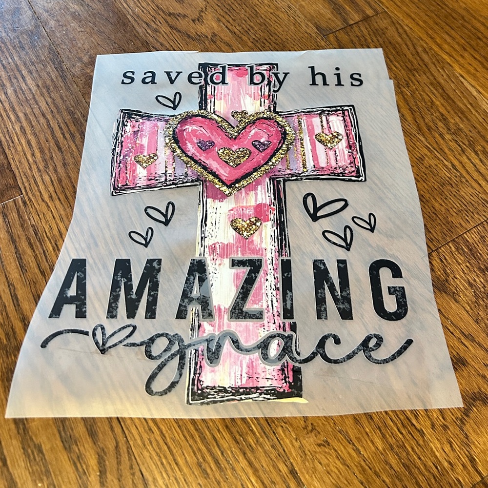 Pink and Gold Cross DTF Transfer